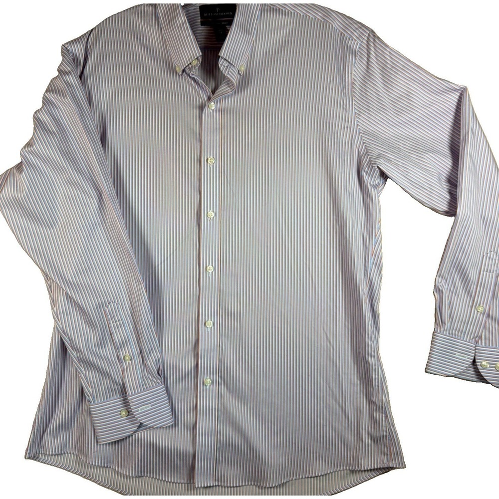 Buttoned Down Mens 17 34 Slim Fit Supima Cotton Striped Dress Shirt Blue Orange
